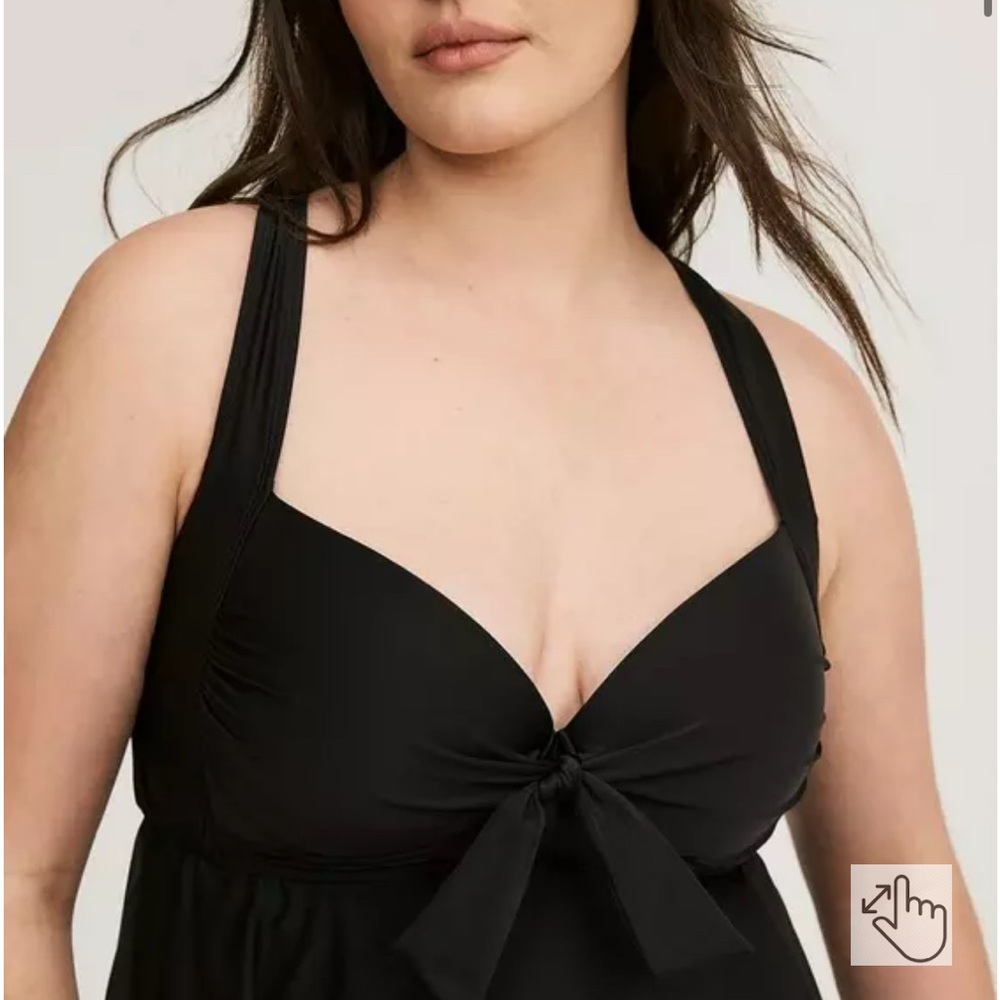 Torrid Wireless Babydoll Tie Front Tankini Top - Picture 2 of 11